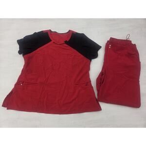 Careisma Scrub Womens XL Top & Bottom Pants Red Black Nurse Medical Work